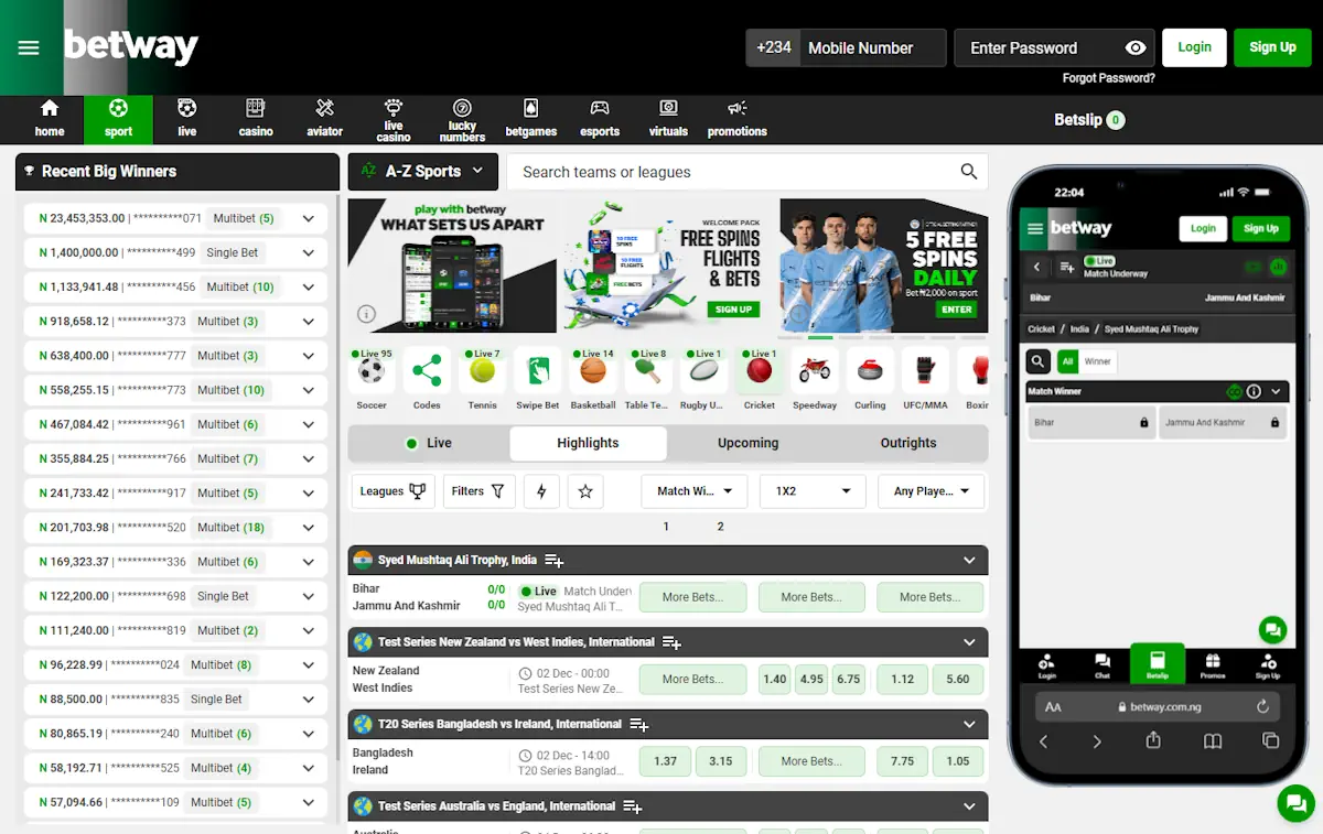 Betway Cricket Betting Desktop and Mobile Screenshot